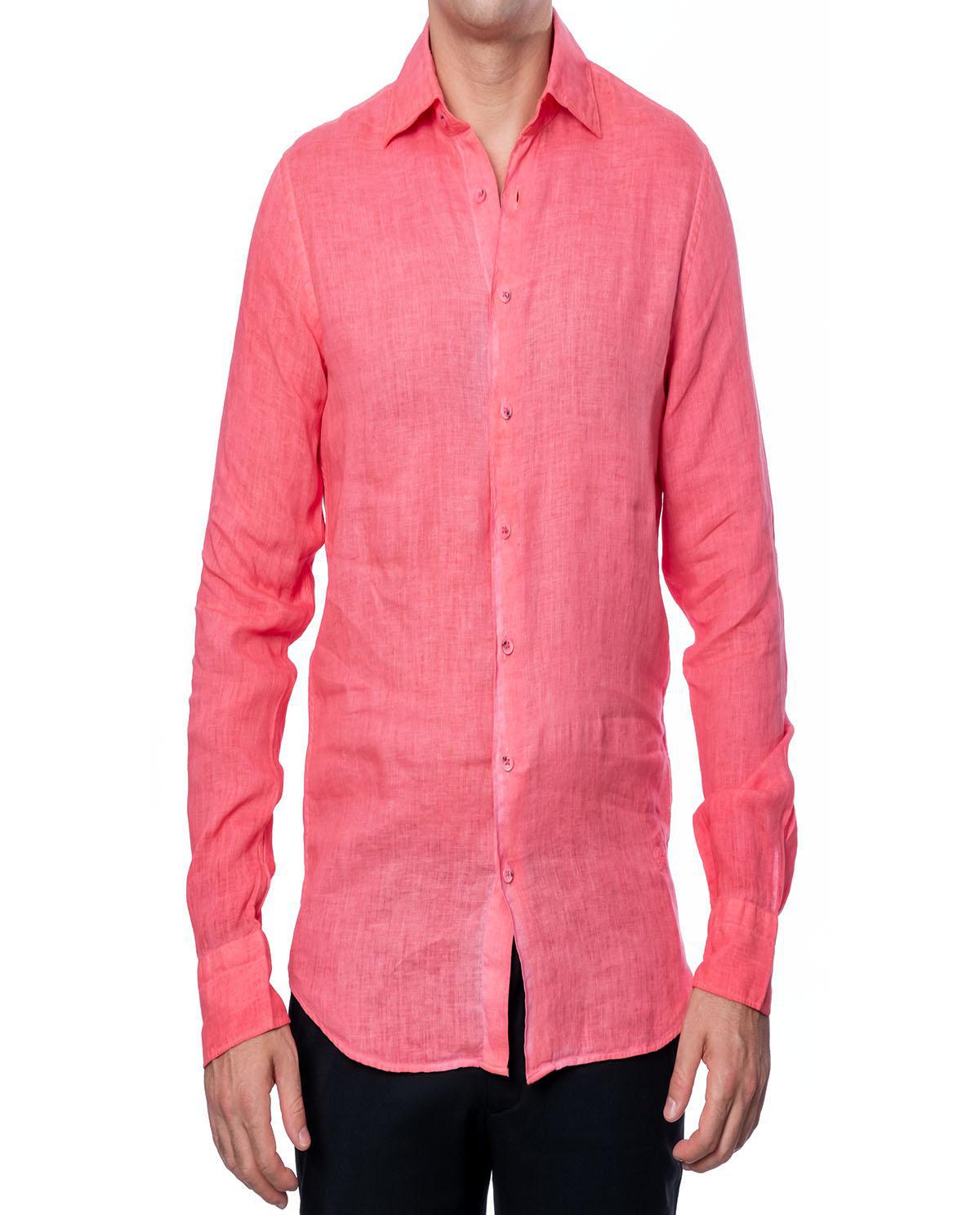 Chemise rose corail en lin