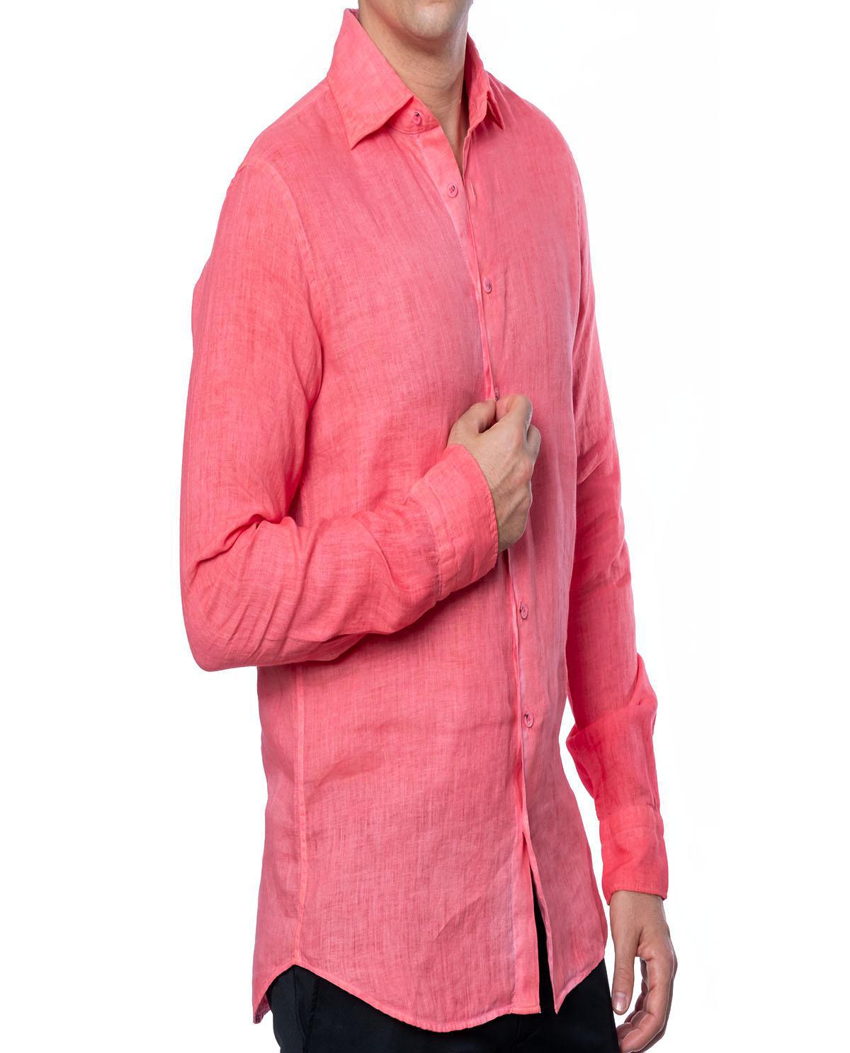 Chemise rose corail en lin